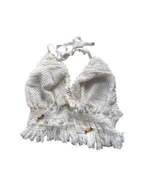 Women's Cotton Collection White Crochet Halter Crop Top L Y2K Cottage Core